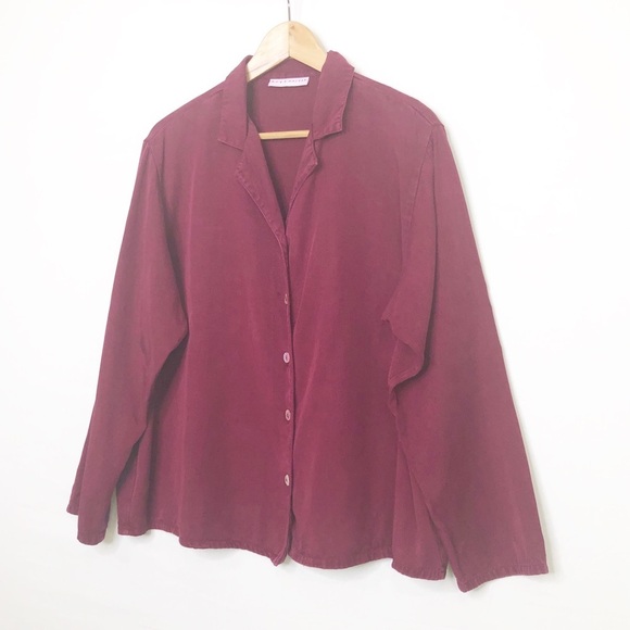 Bryn Walker large Burgundy, button-down shirt - Picture 8 of 10